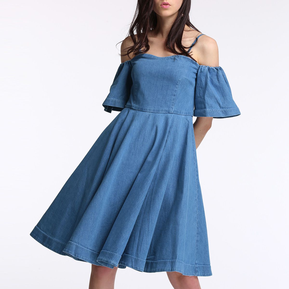 miss sixty 落肩牛仔短袖连衣裙