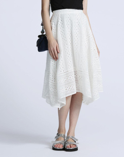 纯色高腰镂空绣花雪纺长裙白色