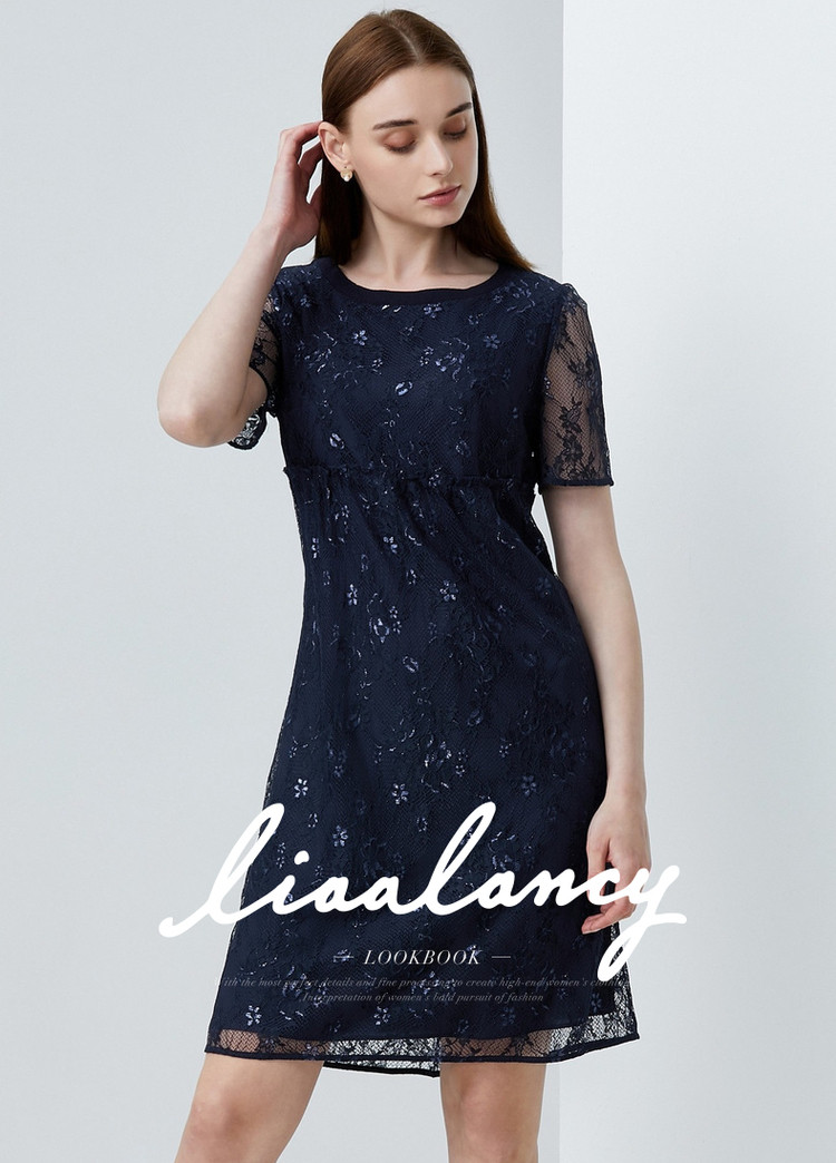 朗姿高端线俪雅休闲蕾丝连衣裙