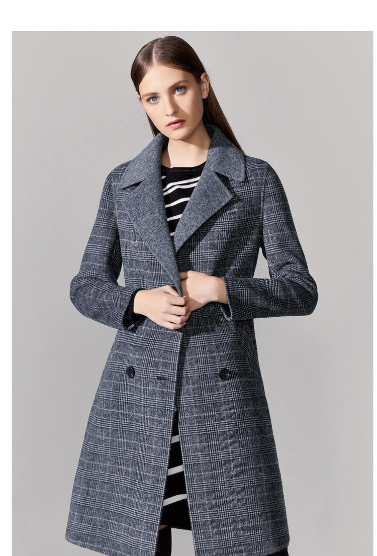 冬季新款英伦风女装格子中长款毛呢外套女时尚气质毛呢大衣经典百搭款