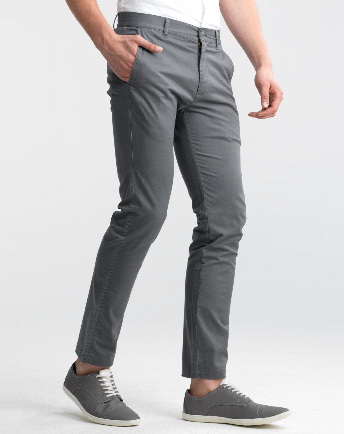 素净灰色 简约素色弹力棉修身窄脚薄休闲裤