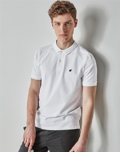 2018年新品 佐丹奴 标志白色 提花领青蛙刺绣弹力珠地布修身短袖polo