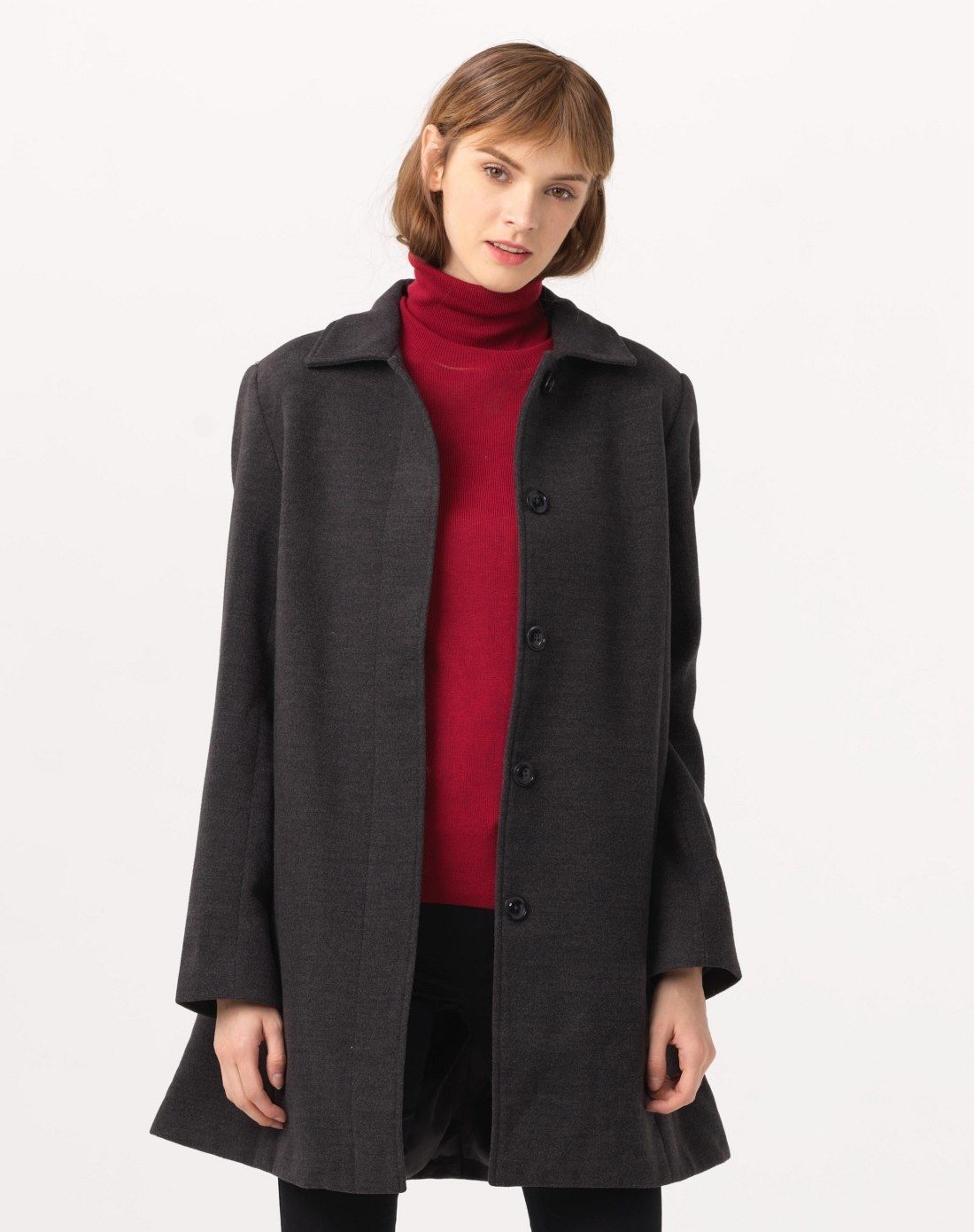 深灰色 摩登欧版长款修身呢大衣