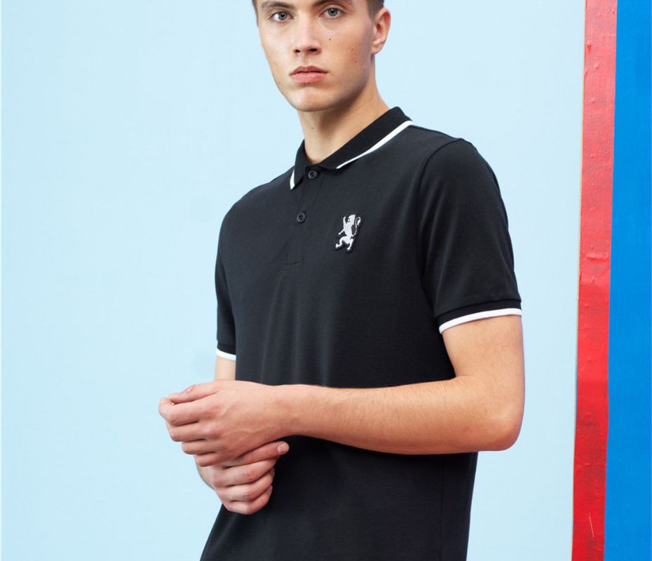 标志黑色 胜利狮王刺绣弹力棉修身短袖polo