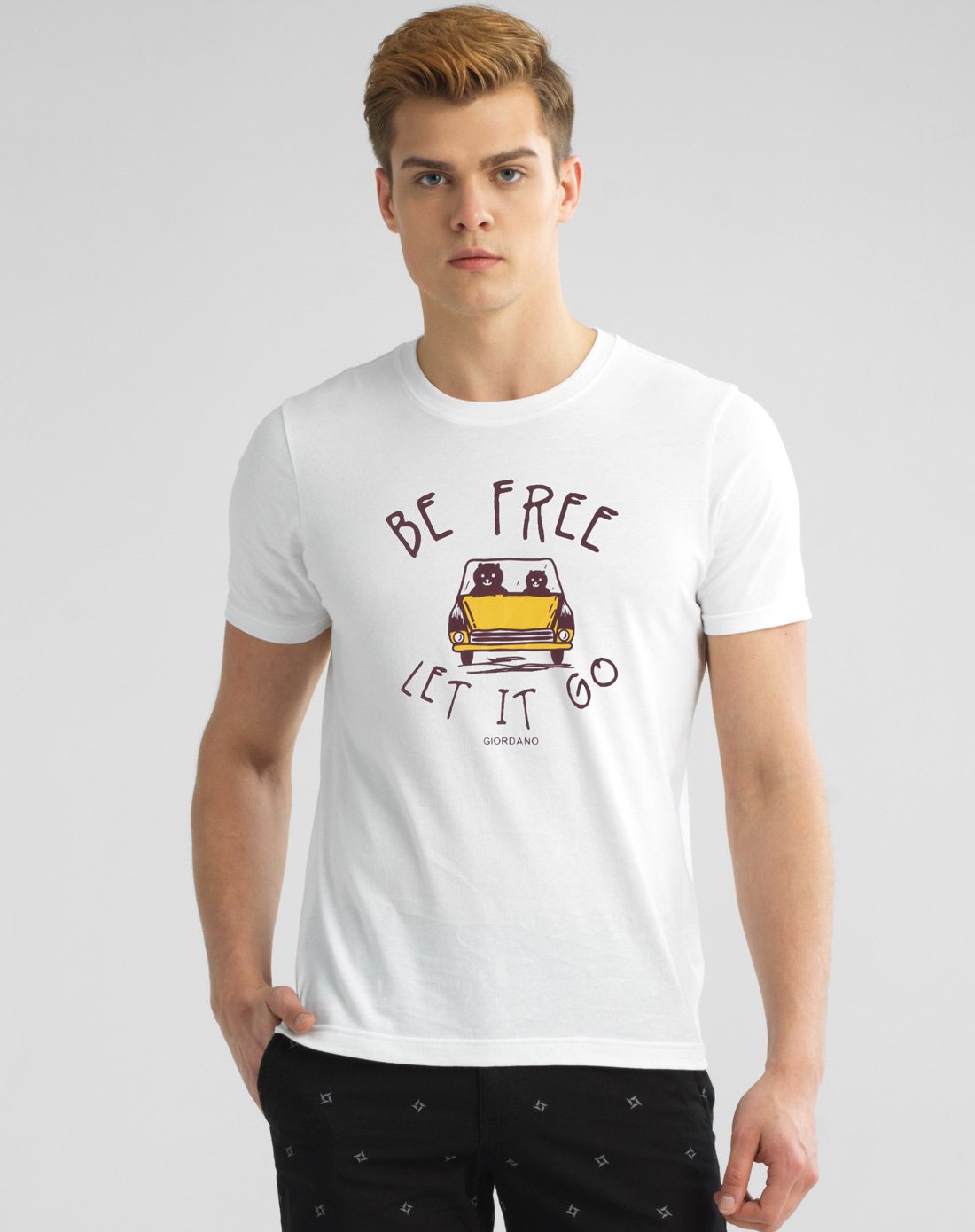 标志白色 趣味图案字母印花纯棉修身短袖t恤