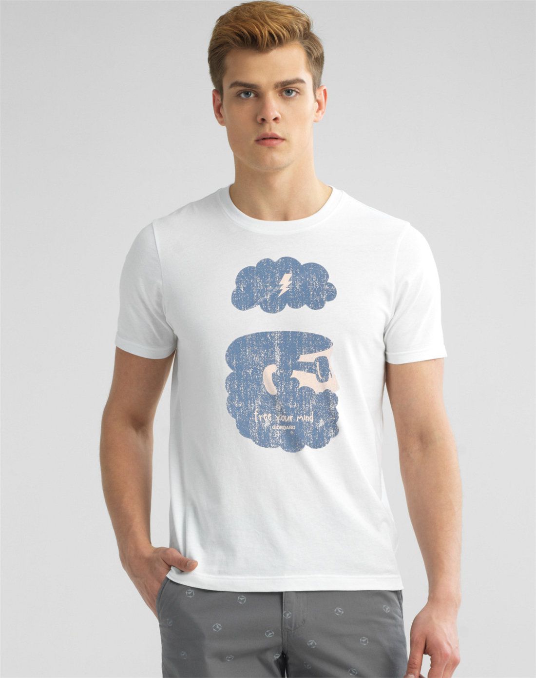 标志白色 趣味图案字母印花纯棉修身短袖t恤