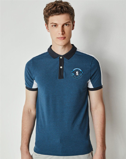 2018年新品 佐丹奴 雪花深鲸鱼蓝/标志白色 蓝白撞色刺绣修身弹力珠地