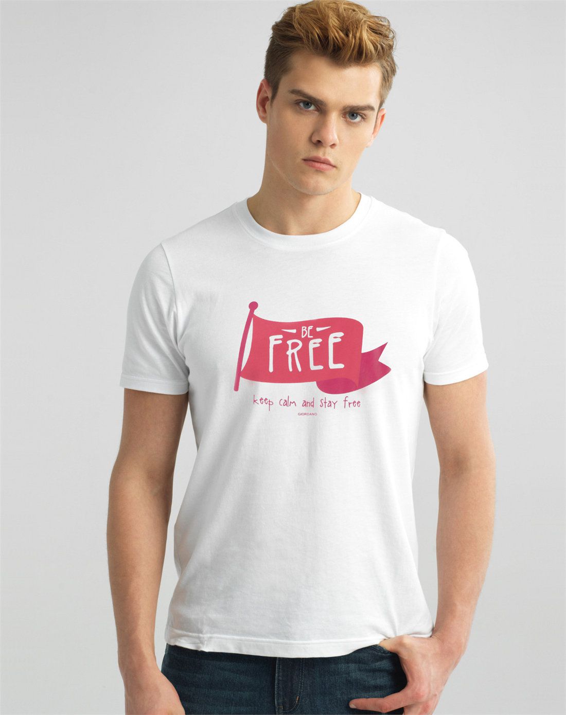 标志白色 趣味图案字母印花纯棉修身短袖t恤