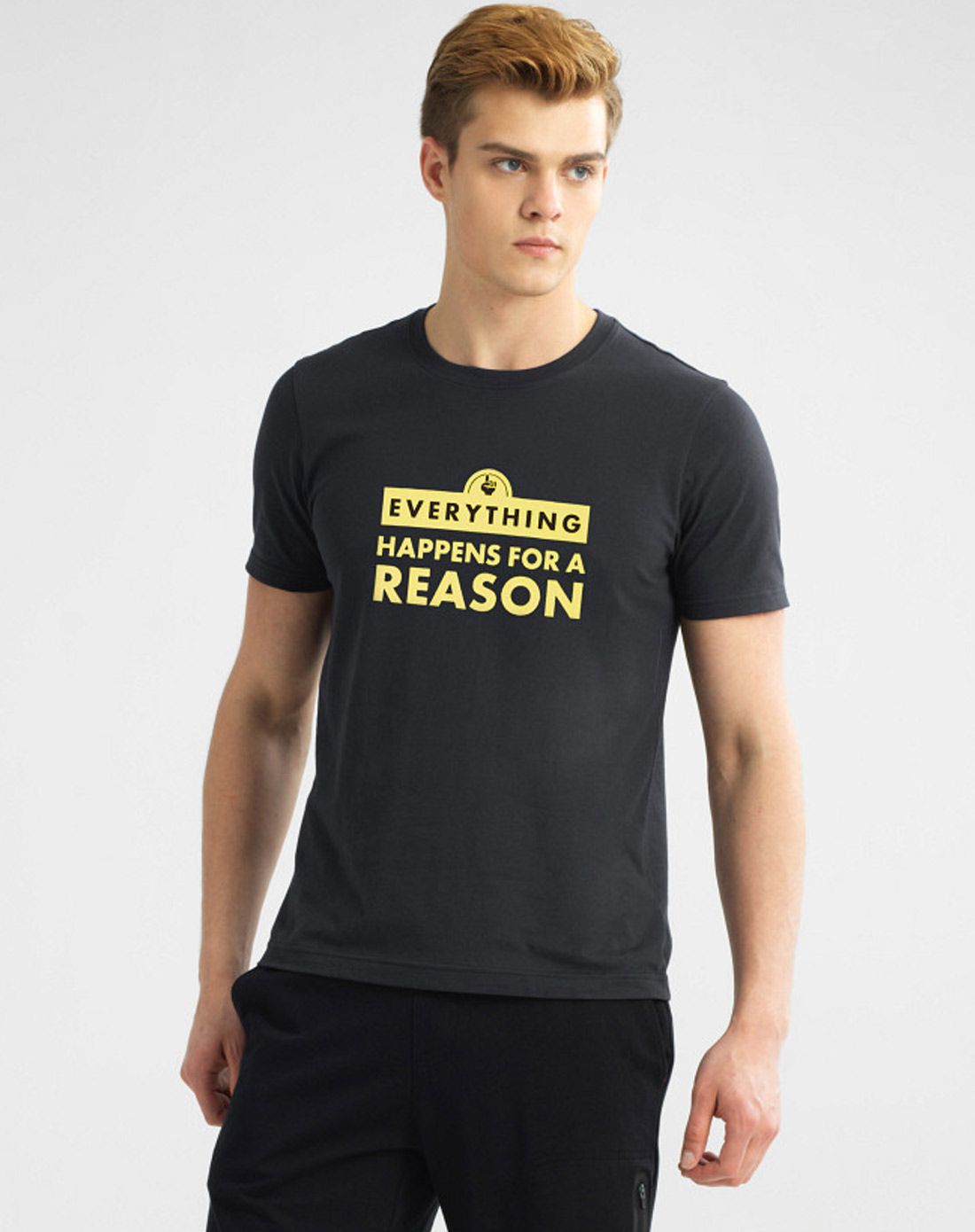 标志黑色 字母讯息印花纯棉圆领短袖t恤