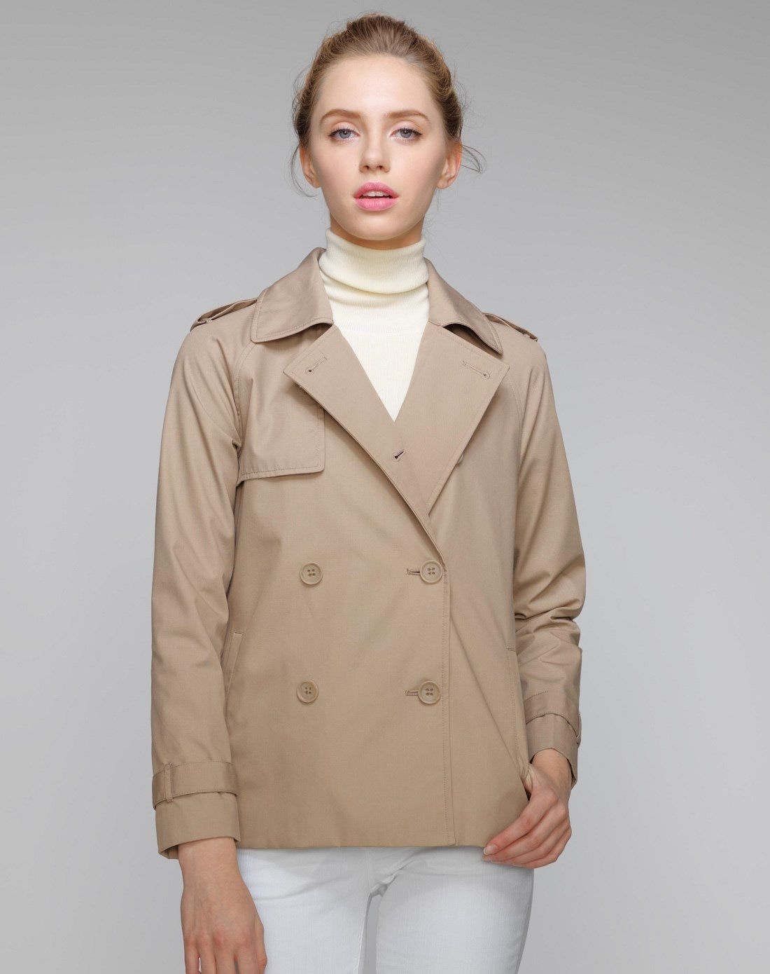 新核桃色 经典翻领双排扣风衣外套