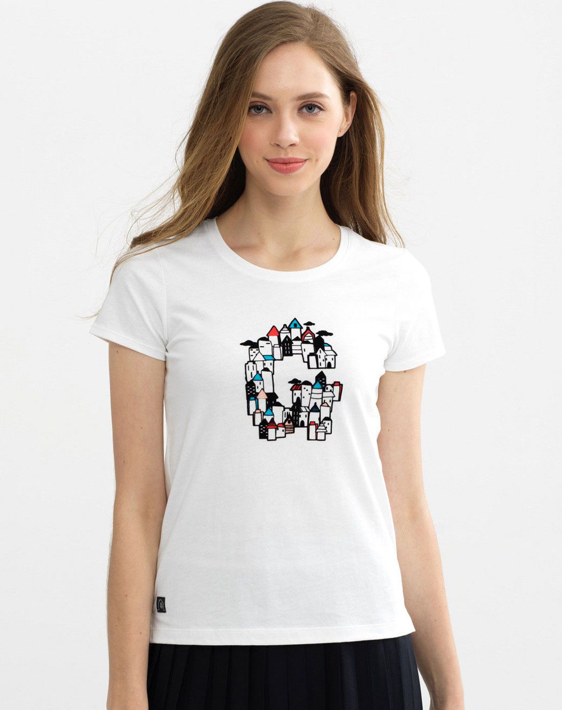 标志白色 可爱一家图案印花纯棉短袖t恤