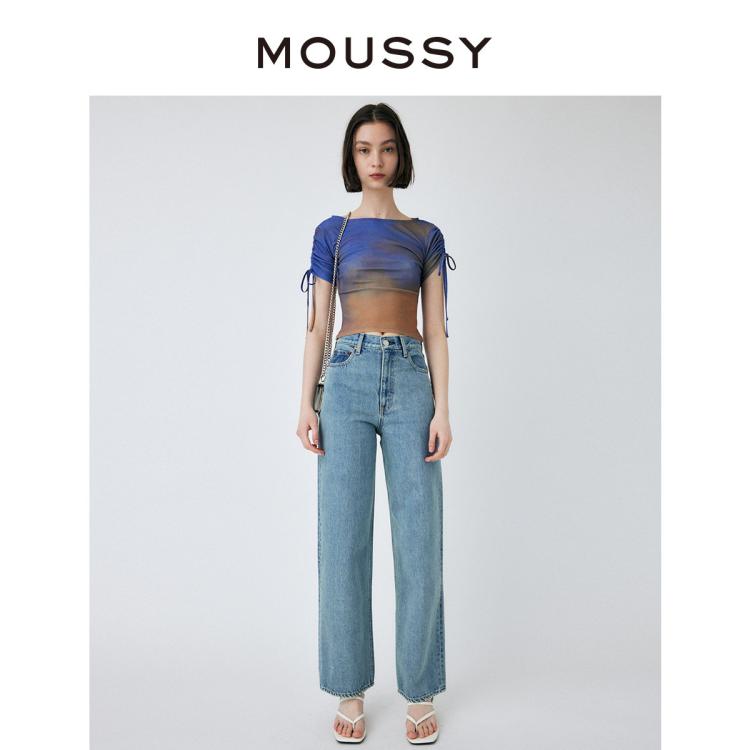 Moussy 秋冬蓝色经典阔腿水洗休闲牛仔裤女010gaa11-5550 In Blue