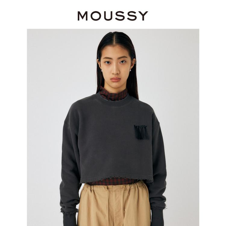 Moussy 秋季截断刺绣流苏卫衣010ga590-5490