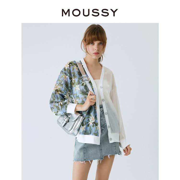 Moussy 夏季新款限定花纹薄纱光泽感宽松开衫028ga470-5010 In White