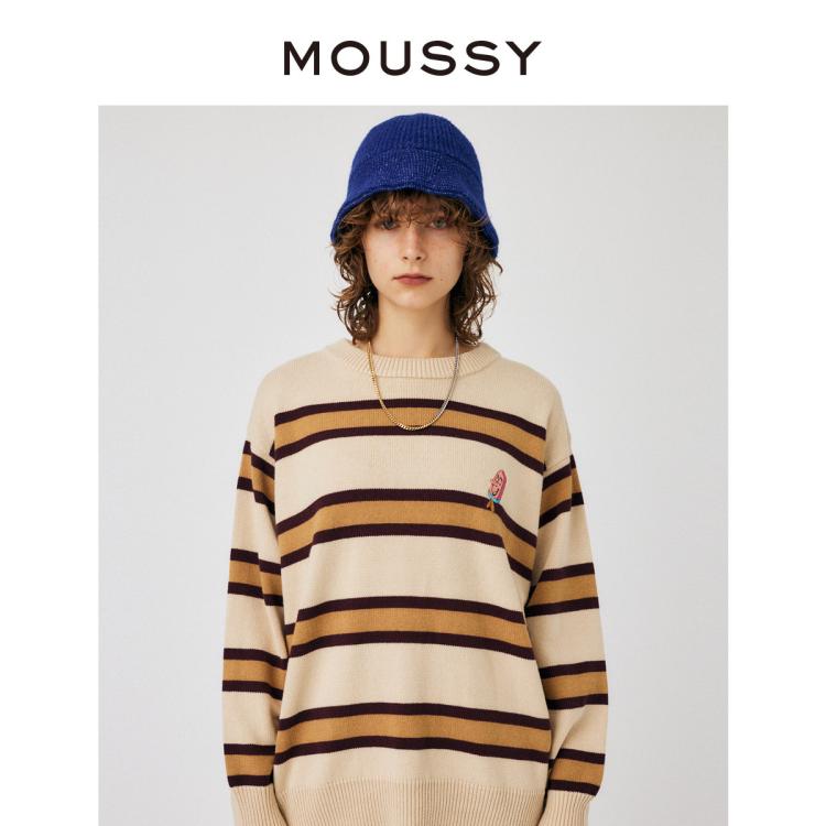 Moussy 秋季撞色条纹毛衣女010ga570-6110 In Multi