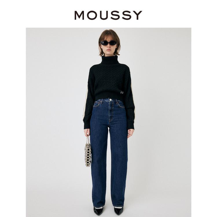 Moussy 秋冬蓝色经典阔腿水洗休闲牛仔裤女010gaa11-5550 In Black