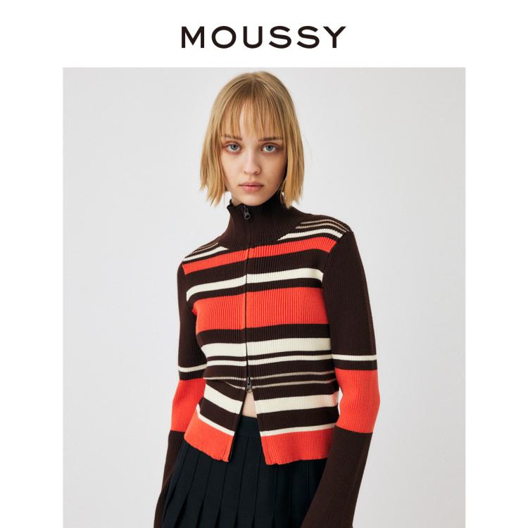 Moussy 秋季设计感通勤风双拉链修身针织衫010ga270-6680 In Multi