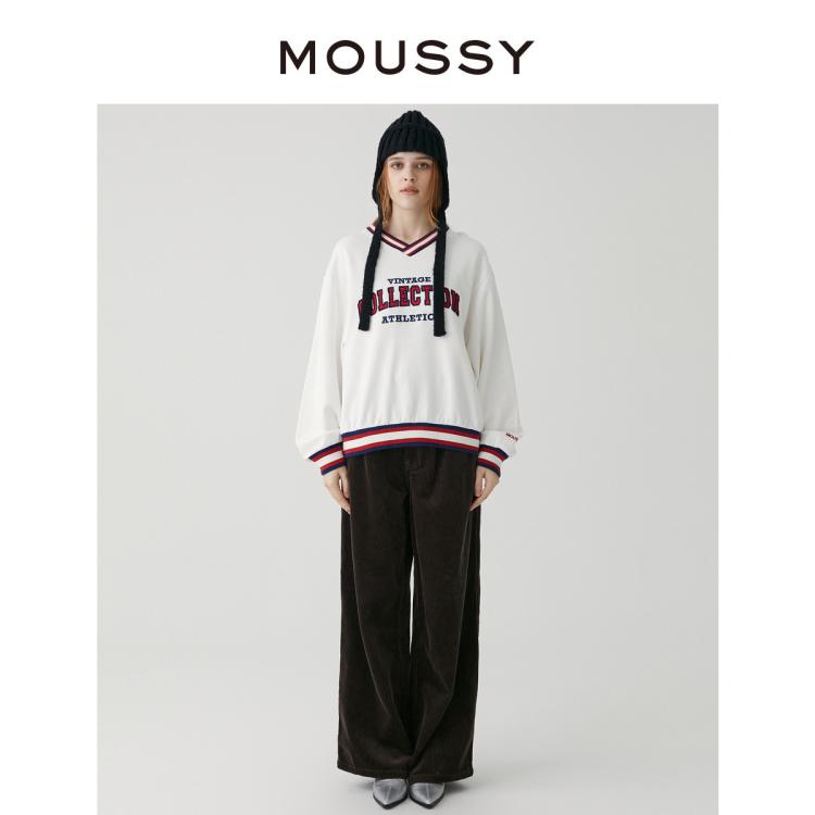 Moussy 秋季复古灯芯绒中性风阔腿休闲裤女028gaz30-6300 In White