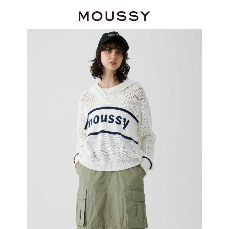Moussy 新品logo海军风网眼套头针织衫028gaz70-5290 In White