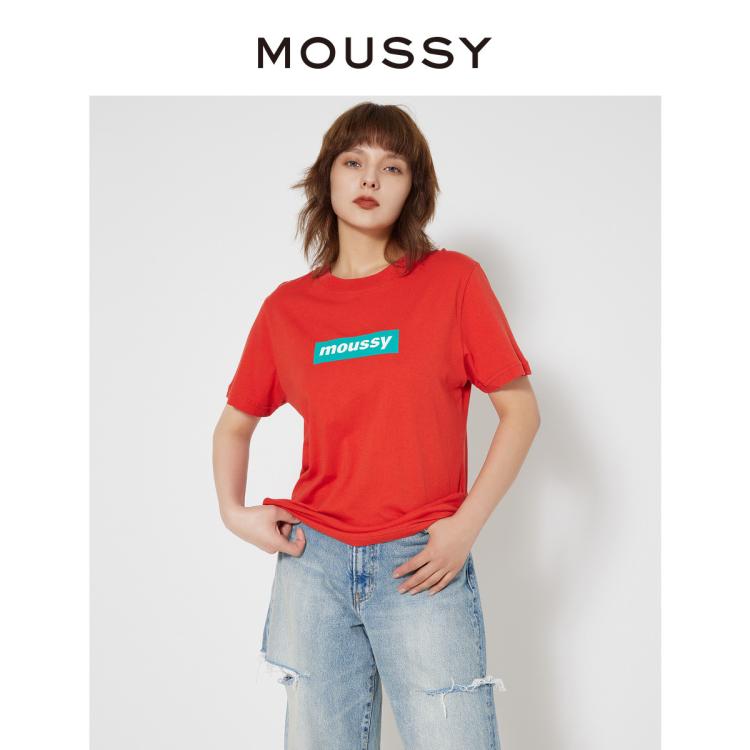 Moussy 简约百搭经典胶印logo短袖t恤028fsz90-0260 In Red