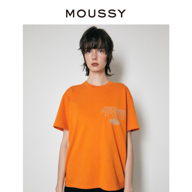 Moussy 夏季休闲设计感字母印花短袖t恤女010fsq90-0700 In Orange