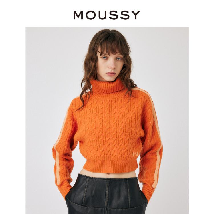 Moussy 秋季运动感通勤高领套头毛衣针织衫010gal70-6400 In Orange