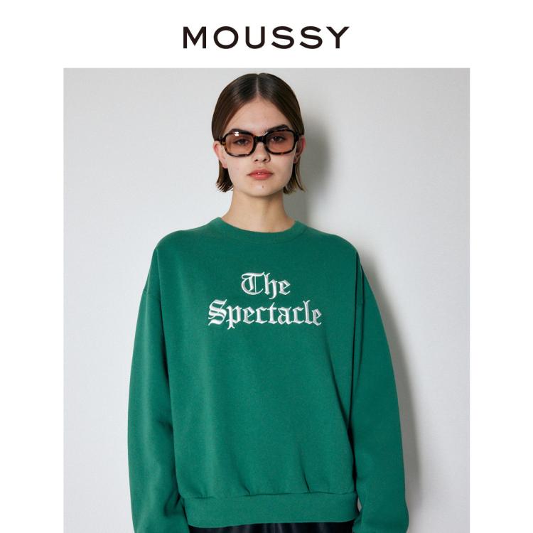 Moussy 秋季学院风字母刺绣加绒套头卫衣女010fal90-5730 In Green