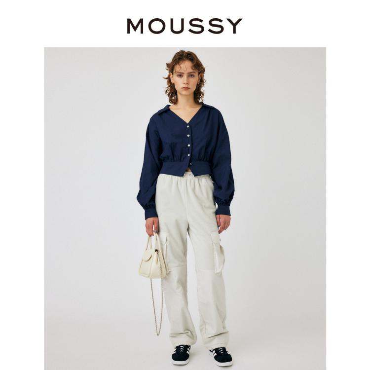 Moussy 秋季机能风拼接面料夹棉休闲裤女010gal30-6180 In Blue