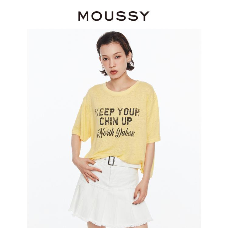 Moussy 夏季新品随性慵懒感字母印花t恤028hsz90-1151 In Yellow