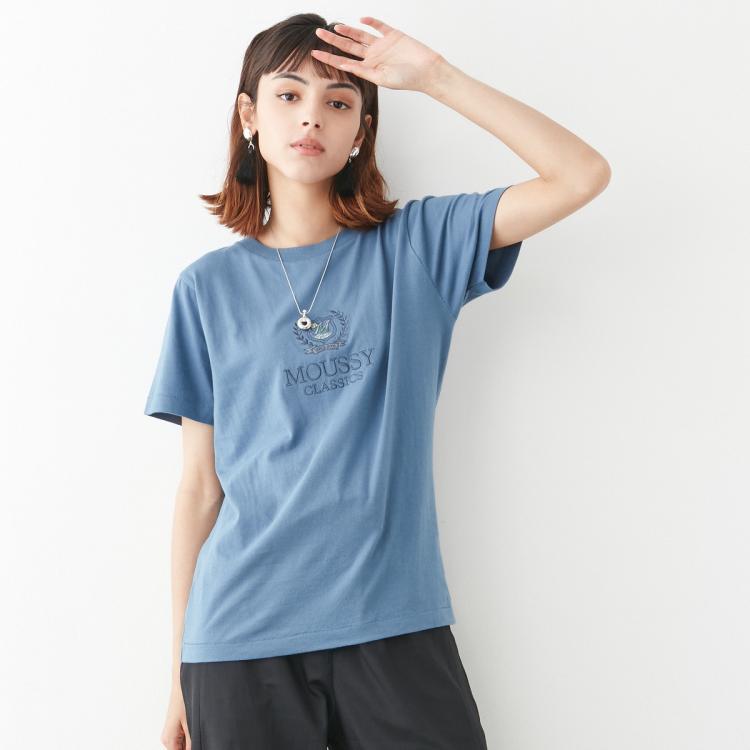 Moussy 夏季新品刺绣印花宽松基础版t恤028gs790-0240 In Blue