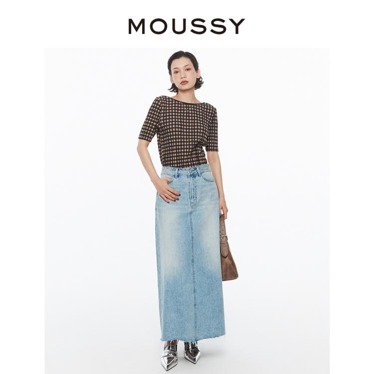 MOUSSY MOUSSY 秋季复古风经典格纹五分袖针织上衣029ESA80-0340 6921066907588788184