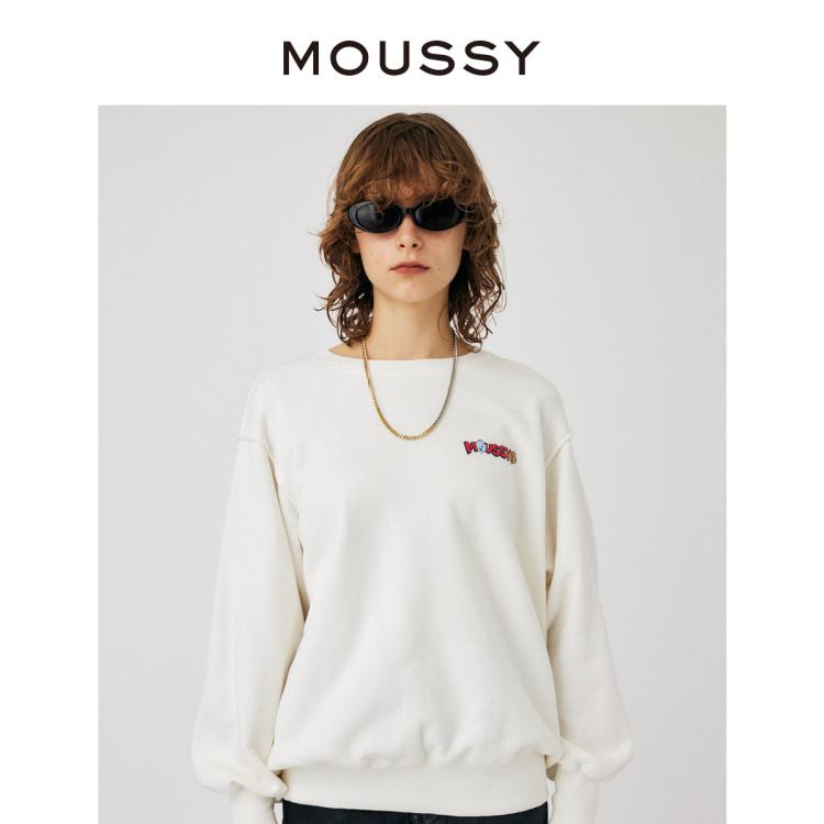 Moussy 秋季中性风刺绣卫衣010ga590-5460 In White