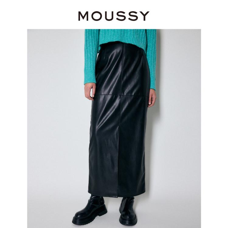 MOUSSY MOUSSY 秋季摇滚风大开叉皮质一步裙半身裙010FA730-7120 6921020585546870424