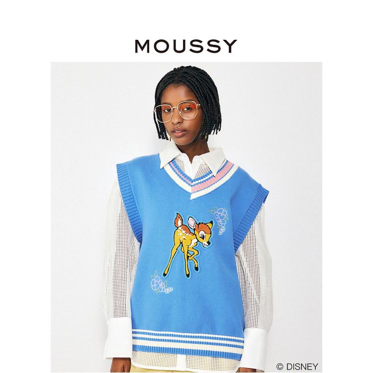 Moussy 秋季新品迪士尼合作款立体绣针织背心010gsy70-0000 In Blue