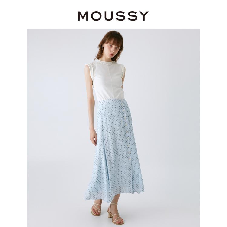 Moussy 春季新品设计感排扣花色人鱼裙半身裙028gag30-5590 In Blue