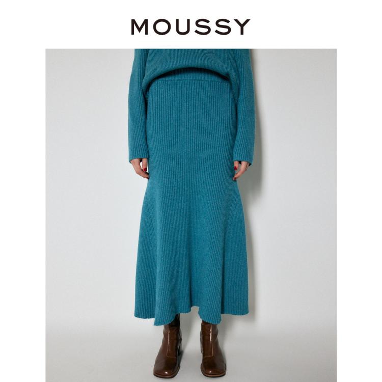 Moussy 秋季包臀高腰复古针织鱼尾裙半身裙010faw70-6720 In Blue