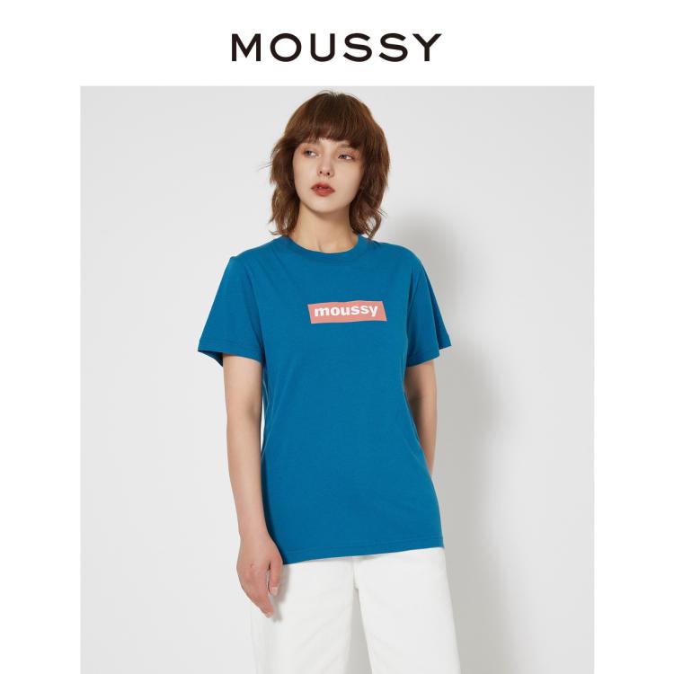 Moussy 简约百搭经典胶印logo短袖t恤028fsz90-0260 In Blue