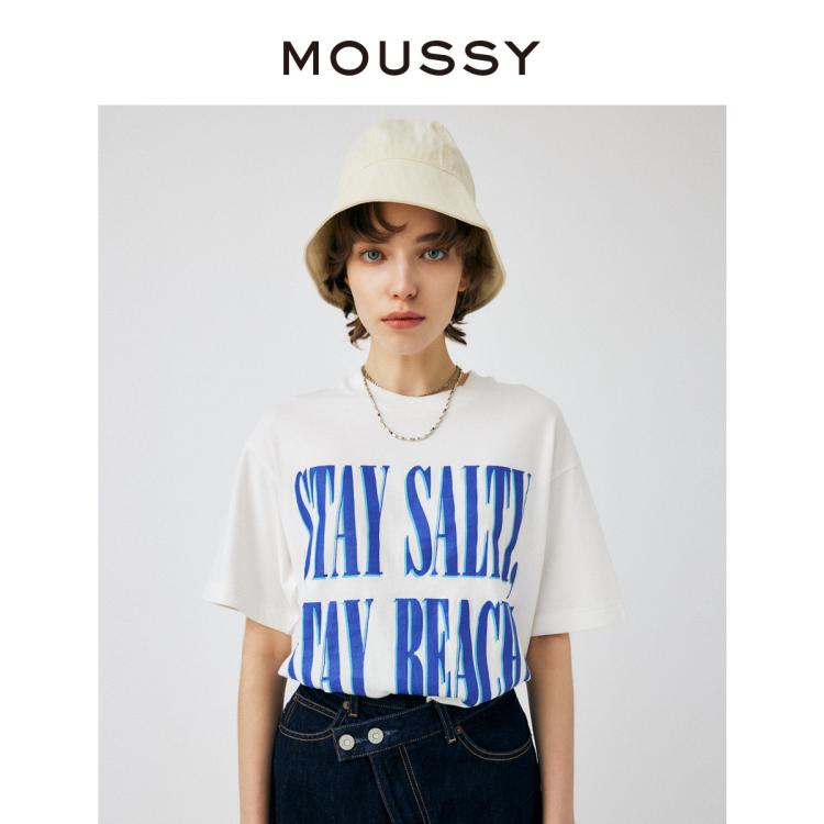 Moussy 春季新品裂纹字母印花中性短袖t恤010gsl90-0800 In White