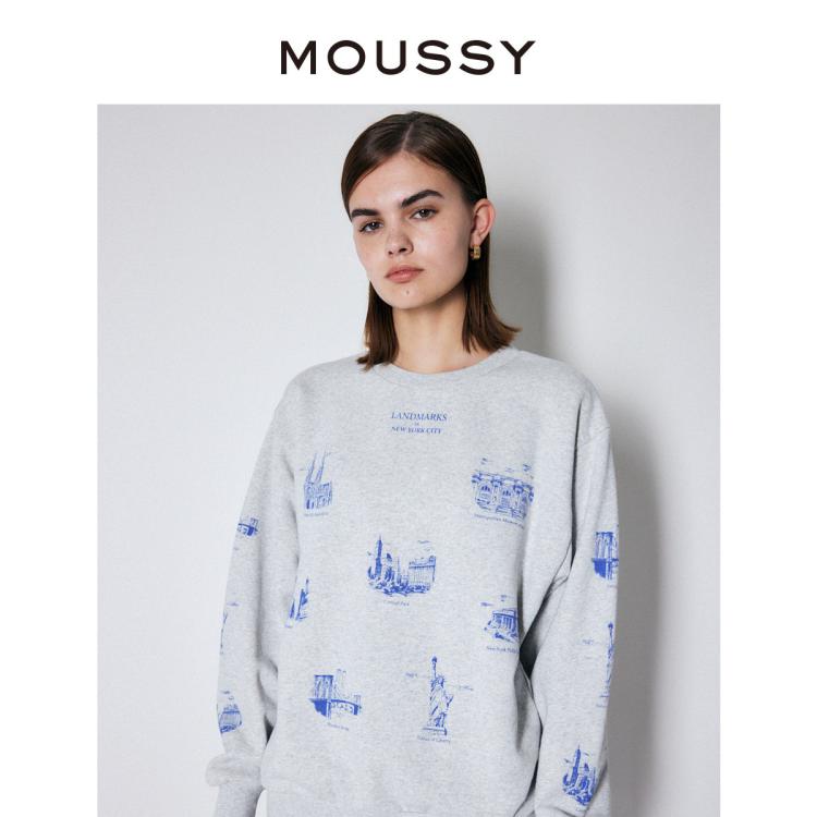 Moussy 秋冬圆领建筑印花休闲运动卫衣女010fal90-5400