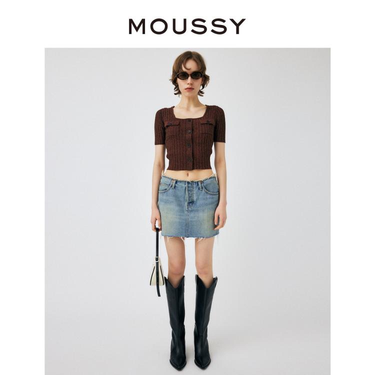Moussy 春季新品美式辣妹低腰短款牛仔半身裙010gsk11-0630 In Brown