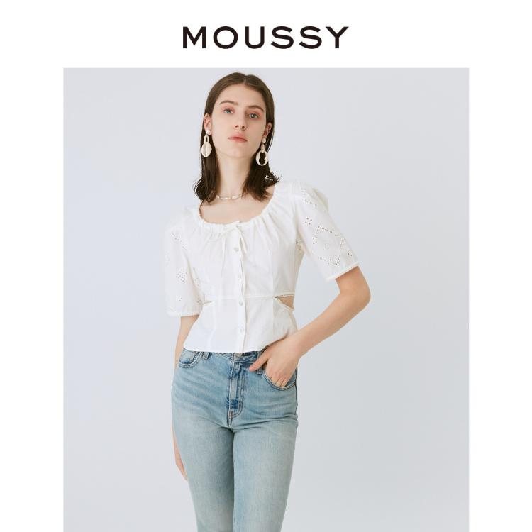 Moussy 春季新品甜美腰部镂空微a型下摆衬衫010gs730-2510 In White