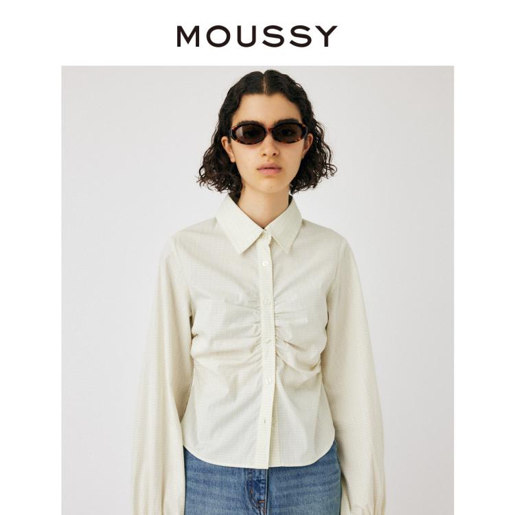 Moussy 秋季甜美日系休闲格纹长袖衬衫010gas30-6730 In Brown