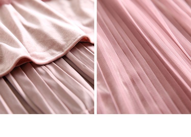 秋季新款质感丝绒网纱半身裙女秋修身a字裙百褶裙