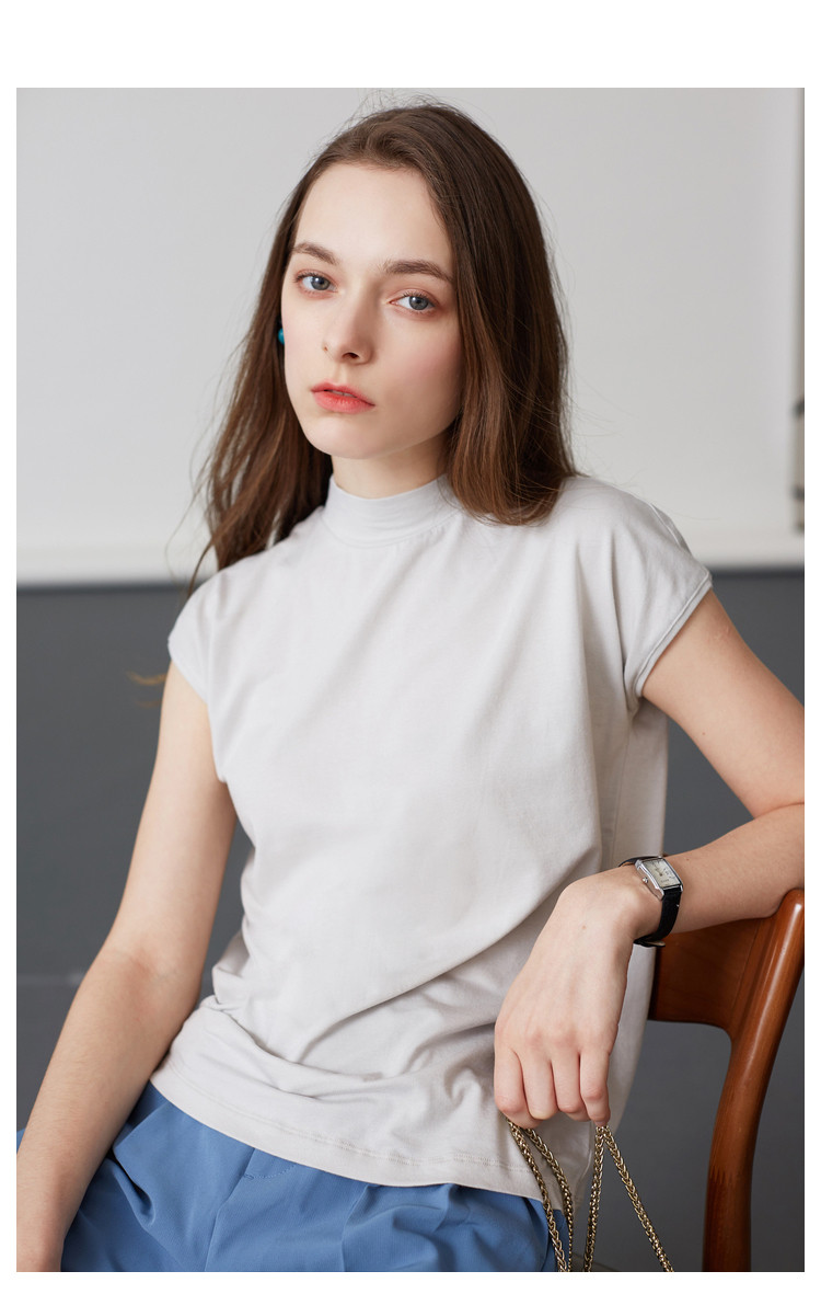 2019新款半高领短袖t恤女直筒 多色落肩袖打底衫体恤女