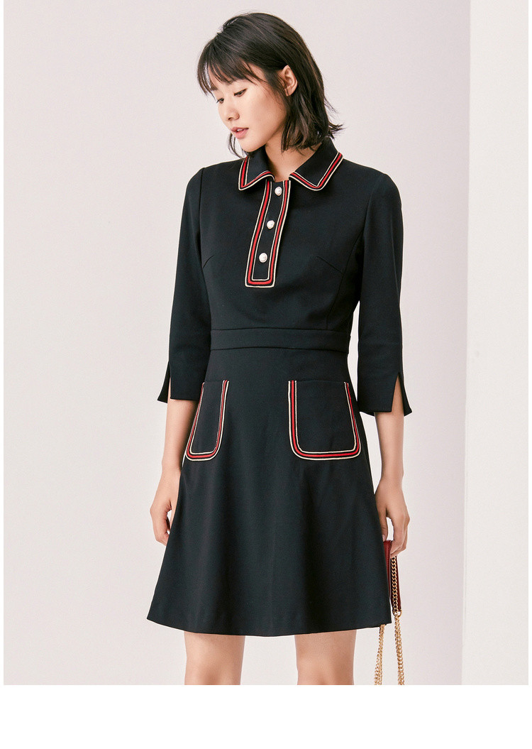 ep雅莹撞色拼接开叉七分袖连衣裙