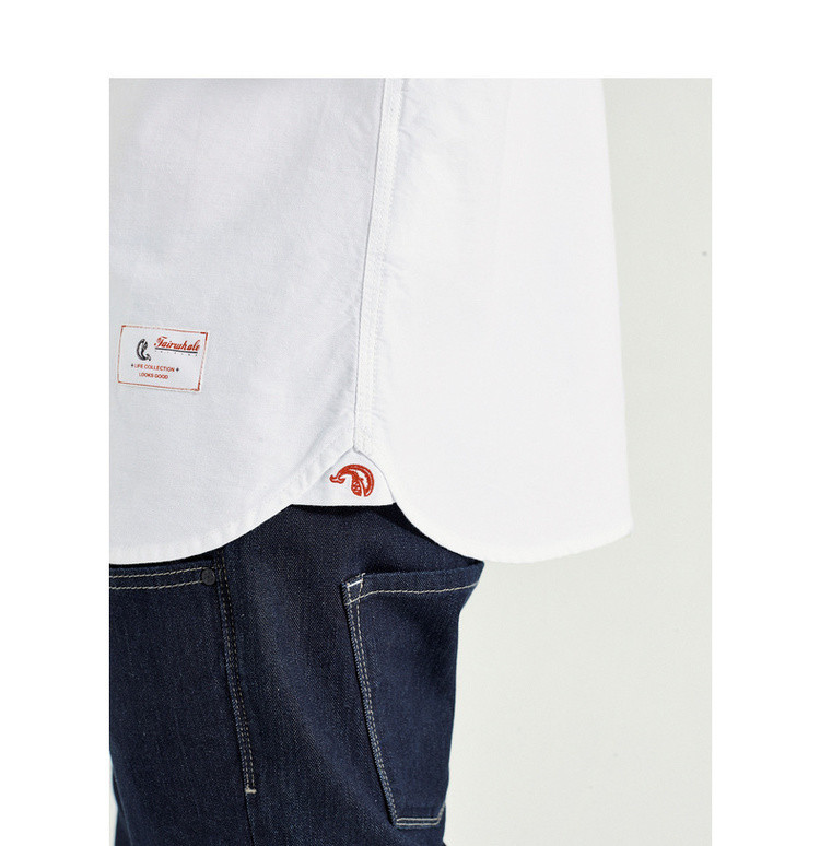 马克华菲mark fairwhale 长袖衬衫男士2019春季新款休闲全棉鲸鱼印花