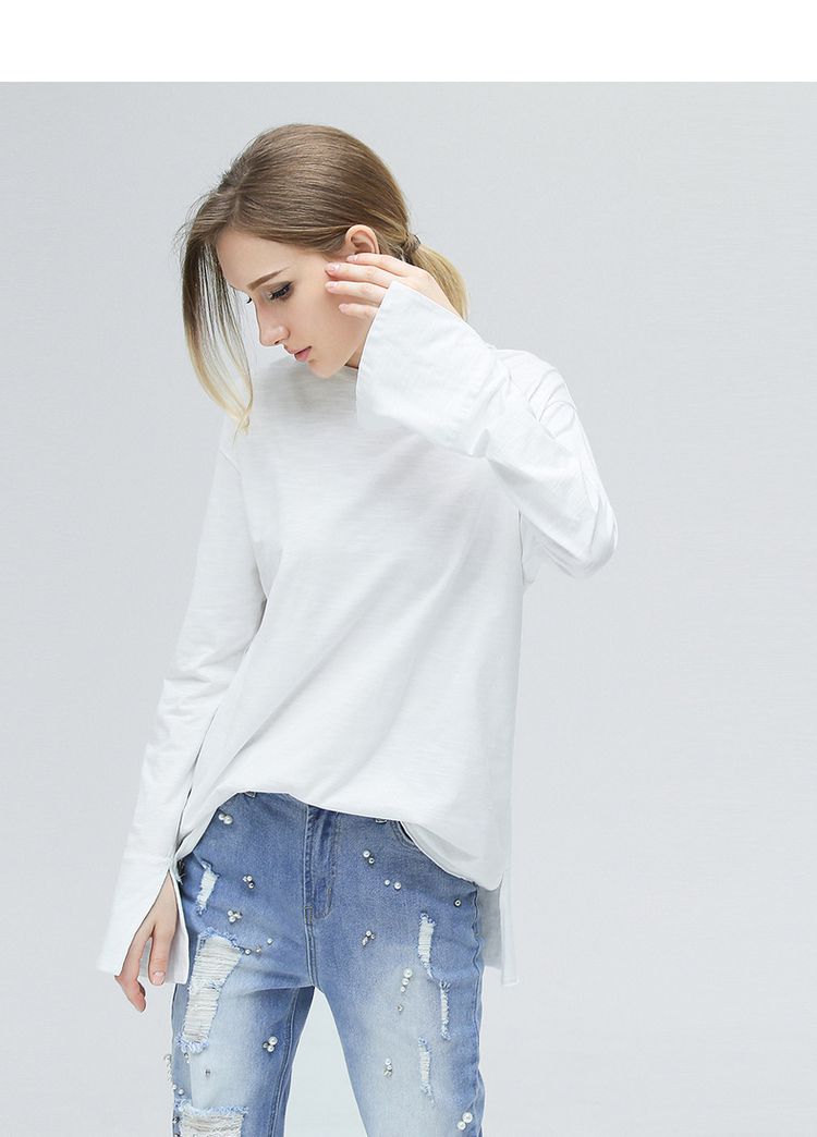 棉t恤女宽松袖口开叉圆领舒适打底衫te740 适用季节: 春,夏,秋 款式