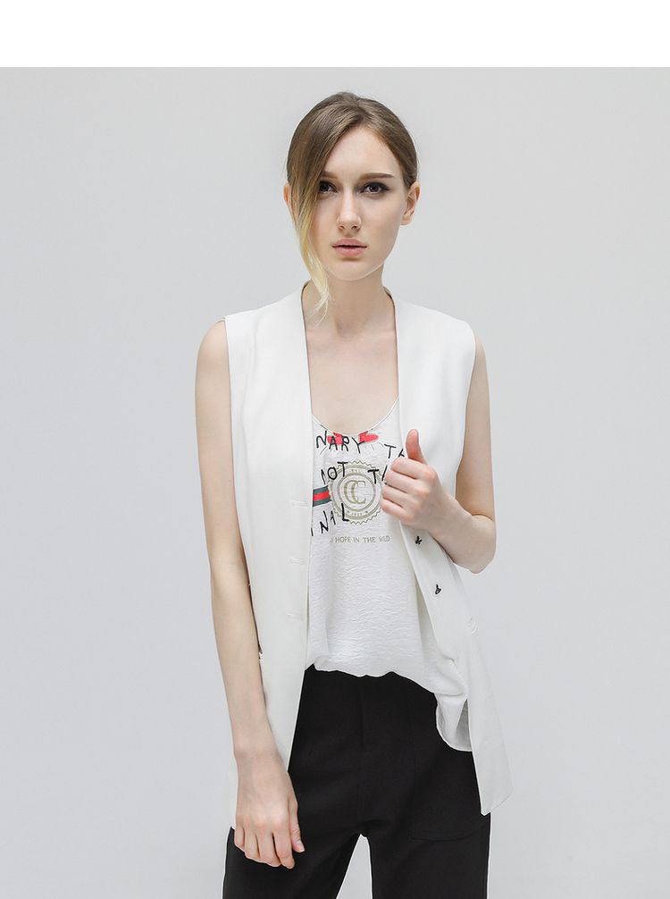 cocobella白色西服马甲女前长后短设计感通勤ol西装马夹ct785