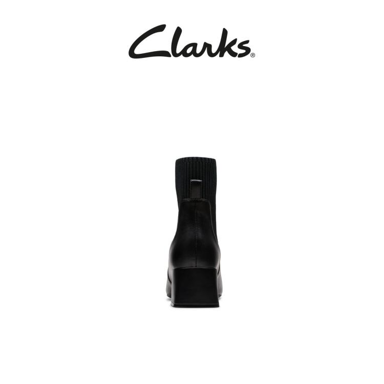 clarks Clarks其乐新品女士秋冬时尚梯形方跟羊皮拼接中筒袜靴