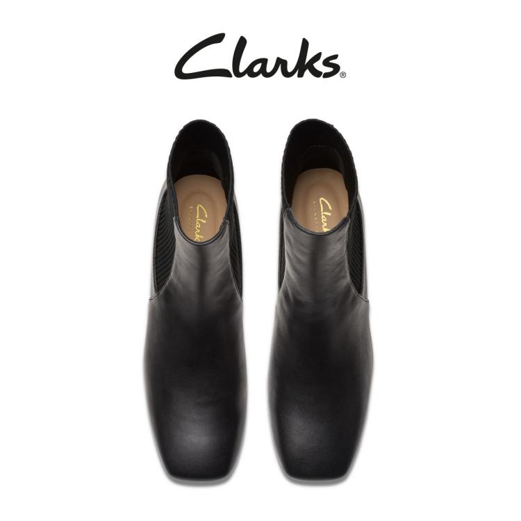 CLARKS clarks Clarks其乐新品女士秋冬时尚梯形方跟羊皮拼接中筒袜靴 6921178610687577623